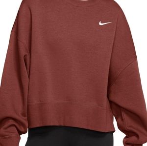 Nike Sportswear Essential Fleece Crew Cropped Sweatshirt Dark Pony Rust L NWT
